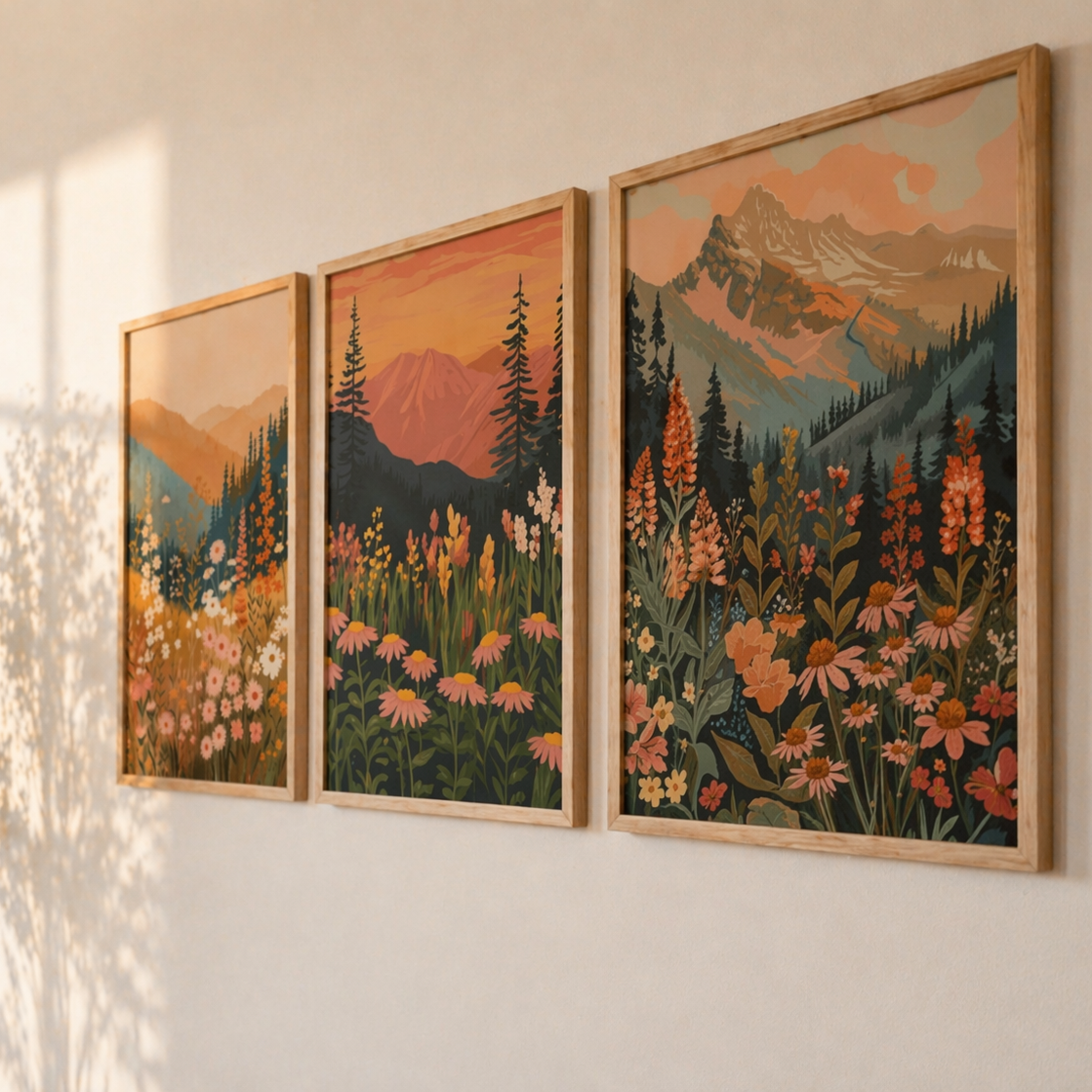 Sunset meadows set (3 Frames) – Wall frame set by Beitouti