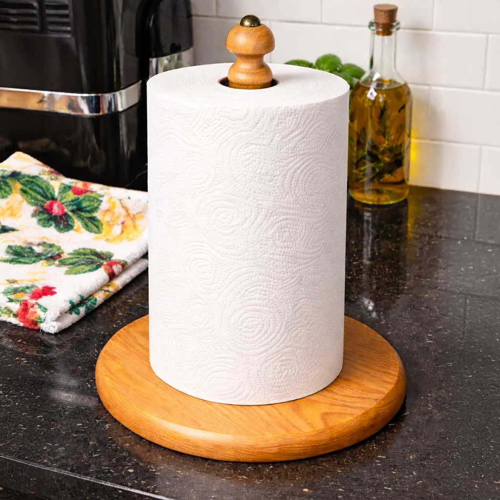 Wooden Kitchen Paper Towel Holder – Wide Base (Jumbo Size)