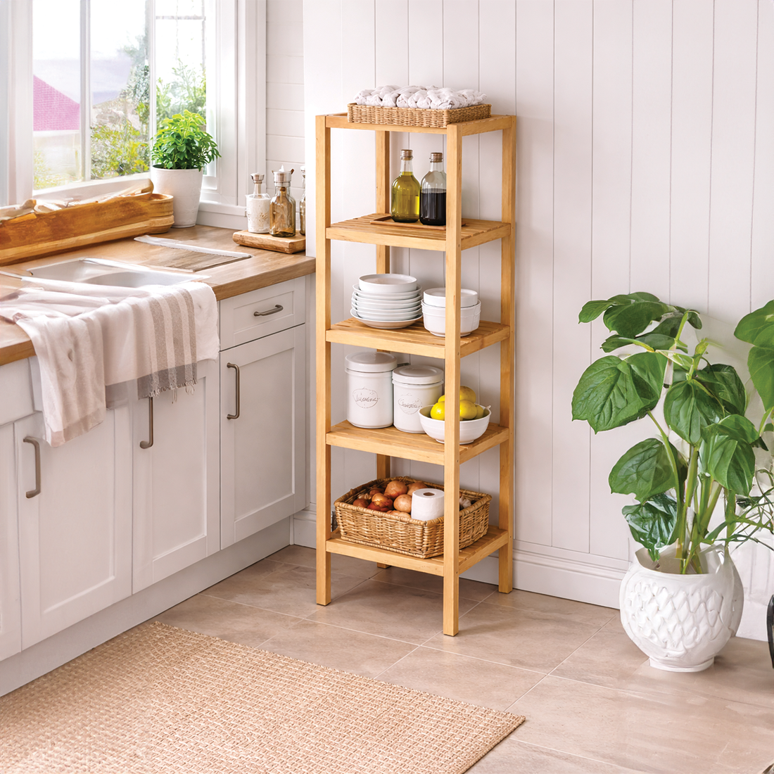 رف منظم خشبي 5 ارفف - خشب عزيزي ( 185 سم × 30 سم × 35 سم )