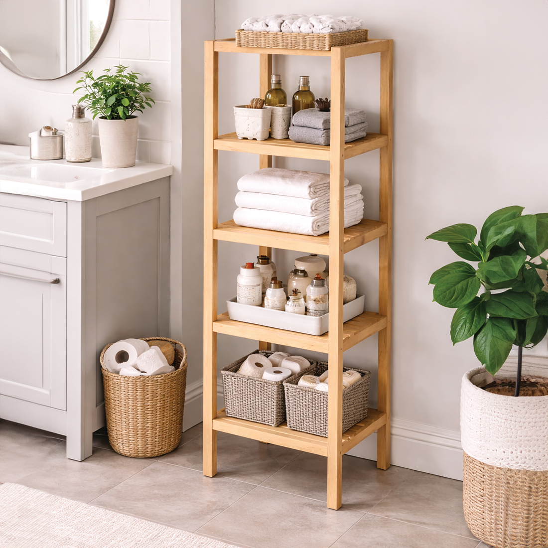 رف منظم خشبي 5 ارفف - خشب عزيزي ( 185 سم × 30 سم × 35 سم )