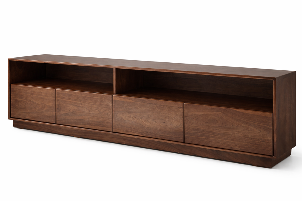 وحدة تلفزيون من خشب الجوز الطبيعي - تصميم عصري أنيق