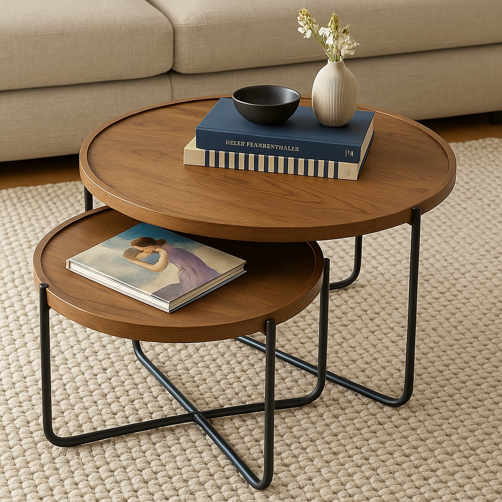 Nested Round Wooden Coffee Table Set