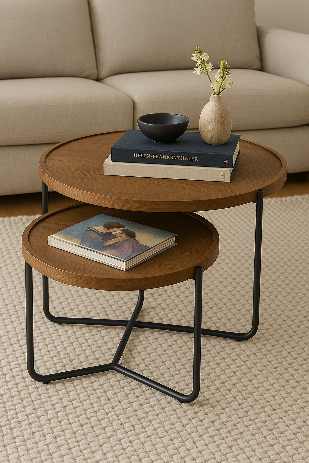 Nested Round Wooden Coffee Table Set