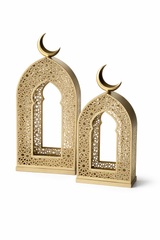 طقم فوانيس معدنية إسلامية فاخرة - تصميم هلال رمضان (قطعتان)