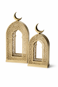 طقم فوانيس معدنية إسلامية فاخرة - تصميم هلال رمضان (قطعتان)