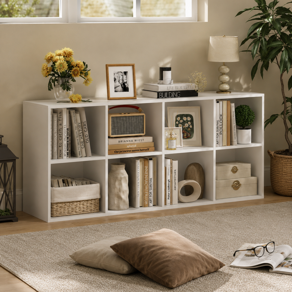 8-cube Bookcase Bookshelf With 2 Anti-tipping Kits Storage Organizer Rustic White