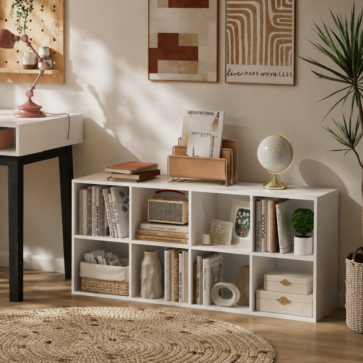 8-cube Bookcase Bookshelf With 2 Anti-tipping Kits Storage Organizer Rustic White