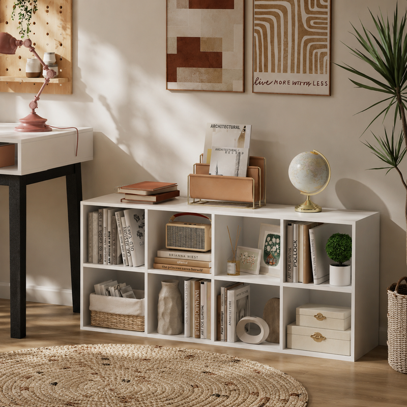 8-cube Bookcase Bookshelf With 2 Anti-tipping Kits Storage Organizer Rustic White