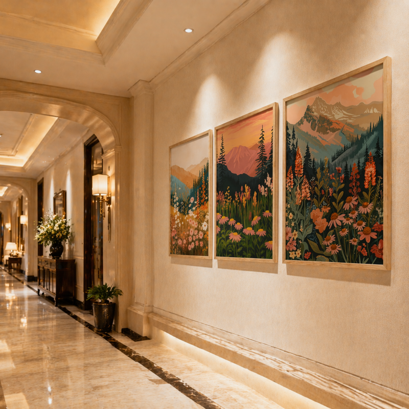 Sunset meadows set (3 Frames) – View 2 – Beitouti wall frames