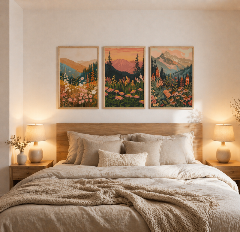 Sunset meadows set (3 Frames) – View 3 – Beitouti wall frames
