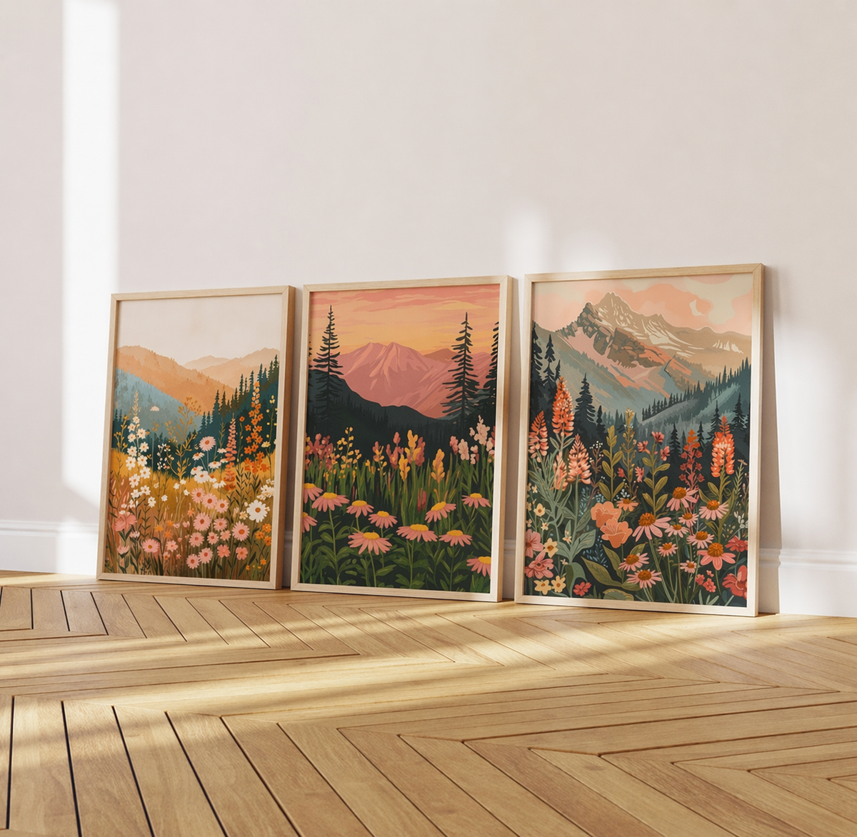 Sunset meadows set (3 Frames) – View 4 – Beitouti wall frames