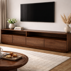 وحدة تلفزيون من خشب الجوز الطبيعي - تصميم عصري أنيق