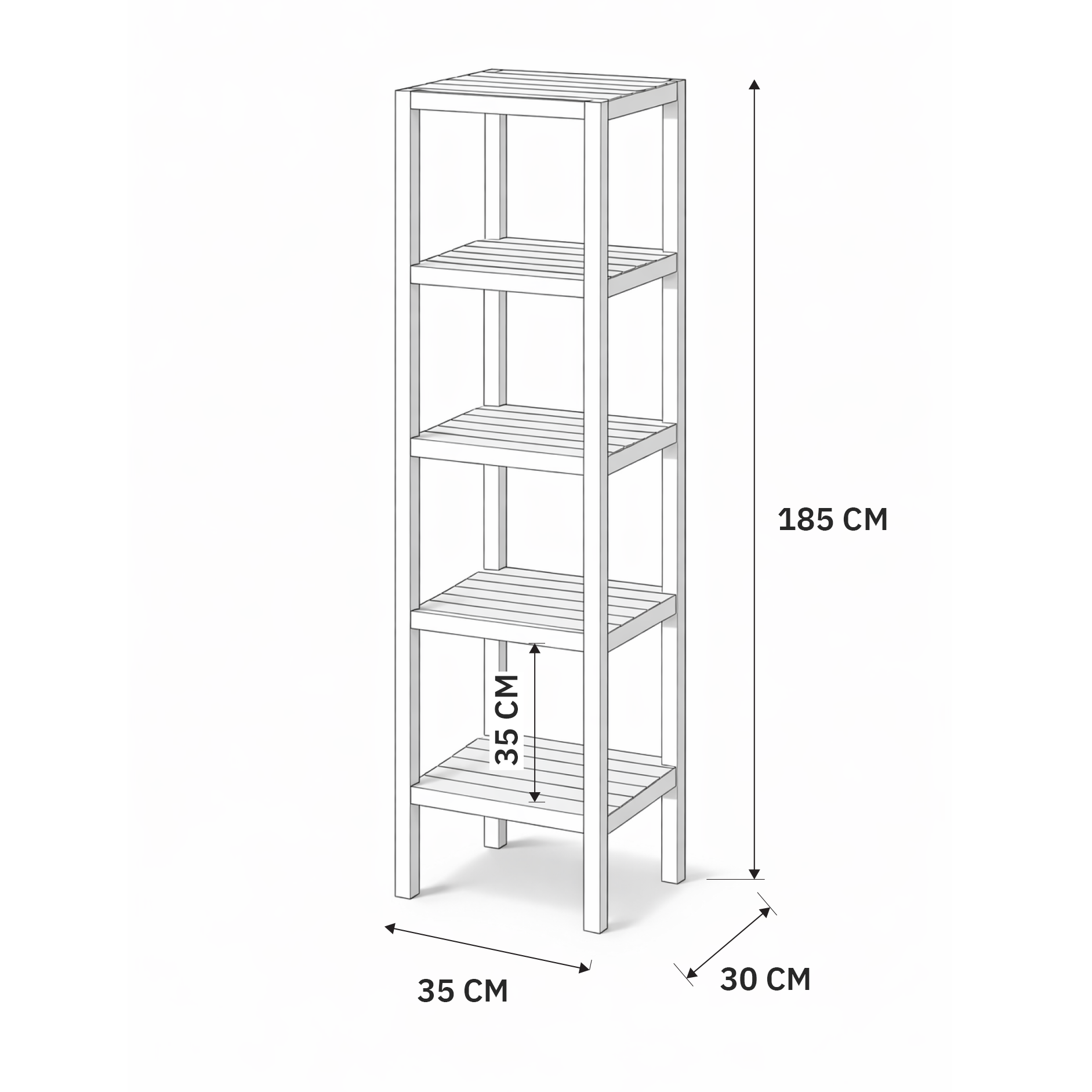 رف منظم خشبي 5 ارفف - خشب عزيزي ( 185 سم × 30 سم × 35 سم )