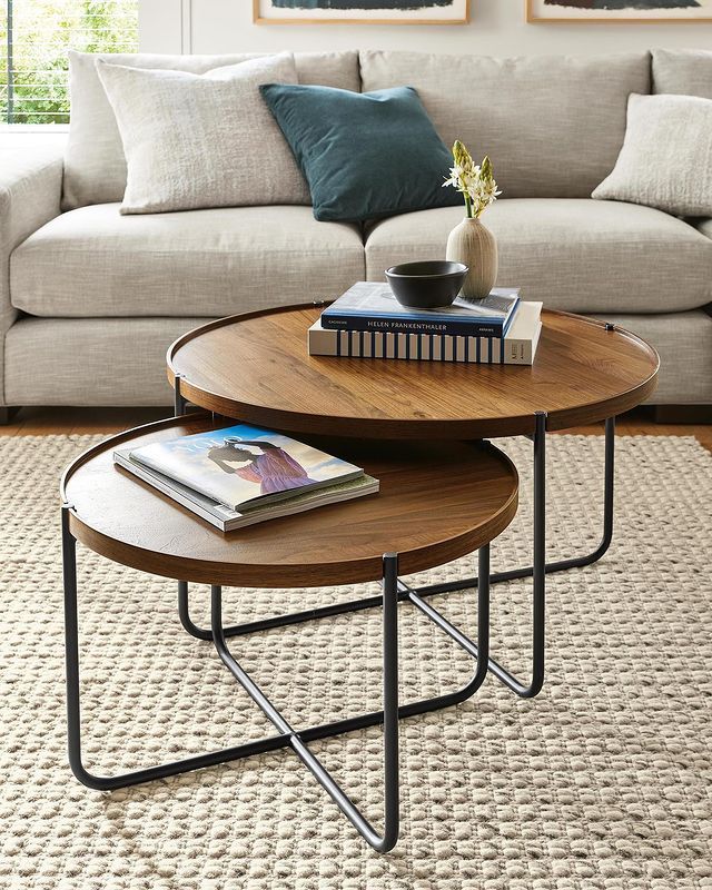 Nested Round Wooden Coffee Table Set
