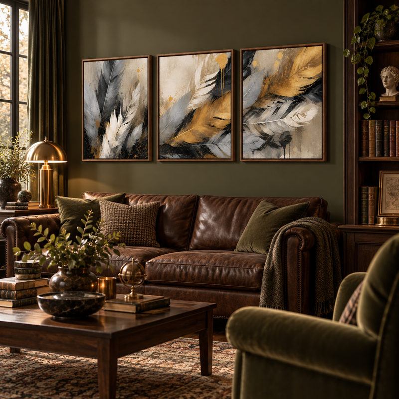 Golden Plume Floating Framed Canvas (3 pieces)